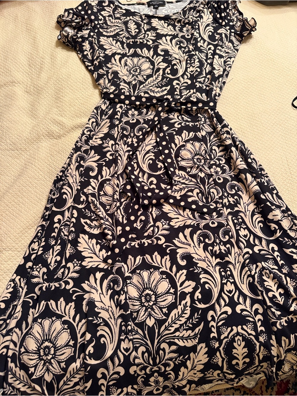 Perceptions Black and Cream Floral Midi Dress